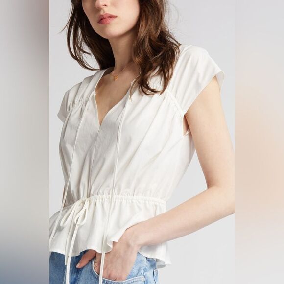 Rails NWT Savi Cotton Blend Peplum Blouse White Size L - Picture 3 of 16